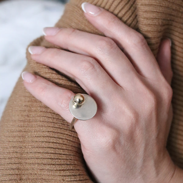 -Pierre Cardin 1970 Paris Geometric Round Ring In 14Kt Gold And Sterling