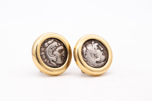 *Alexander The Great 336 BC ancient Drachms coin earrings in 18 kt yellow gold mounting
