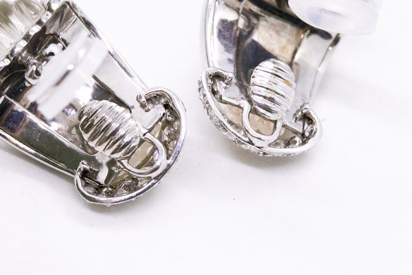 ANDREW CLUNN PLATINUM CARVED QUARTZ & DIAMONDS EARRINGS