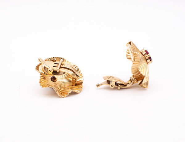 TIFFANY & CO. 1950 GEORGE SCHULER 14 KT RETRO EARRINGS 1.40 Ctw OF DIAMONDS AND RUBY