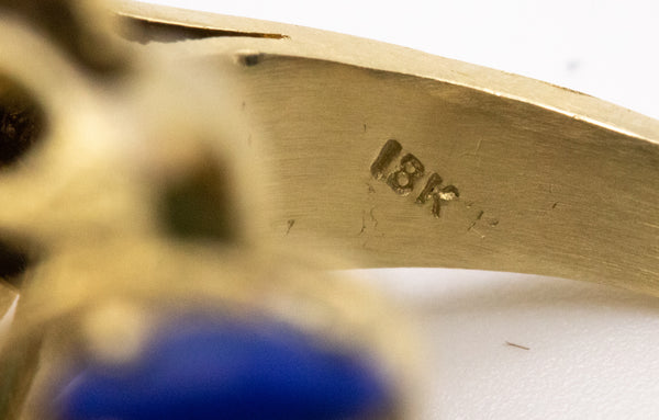 MID CENTURY 18 KT GOLD RING WITH 39.27 Ctw IN DIAMONDS, TURQUOISE & LAPIS