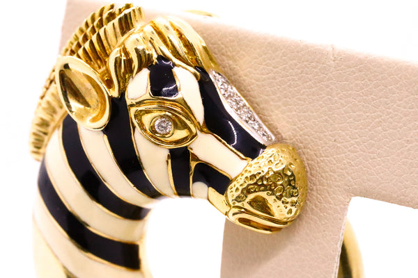 ROBERTO LEGNAZZI 18 KT GOLD ZEBRA EARRINGS WITH ENAMEL & DIAMONDS