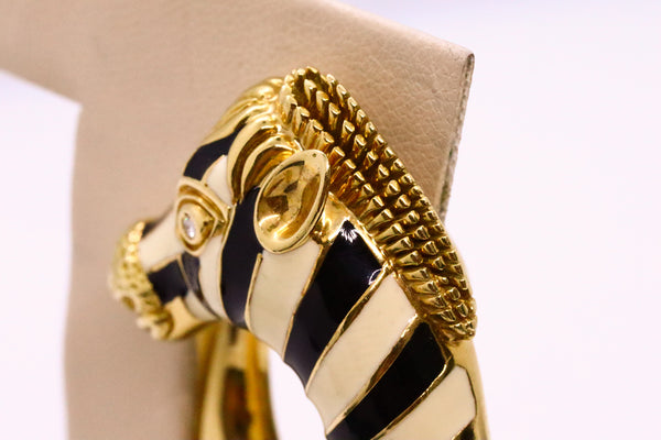 ROBERTO LEGNAZZI 18 KT GOLD ZEBRA EARRINGS WITH ENAMEL & DIAMONDS