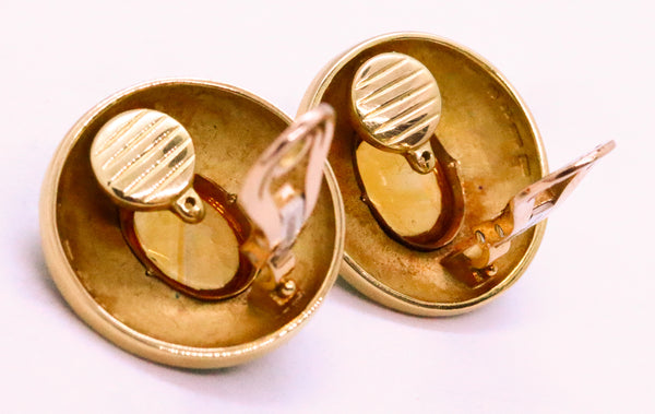 LEO DE VROOMEN London Enameled Clip Earrings 18Kt Yellow Gold & 14 Cts Citrines