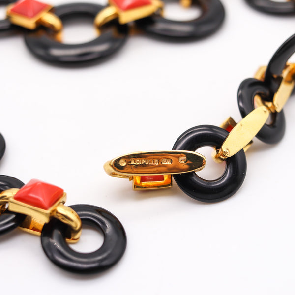 Aldo Cipullo 1970 Graduated Necklace In 18Kt Gold With Coral And Onyx