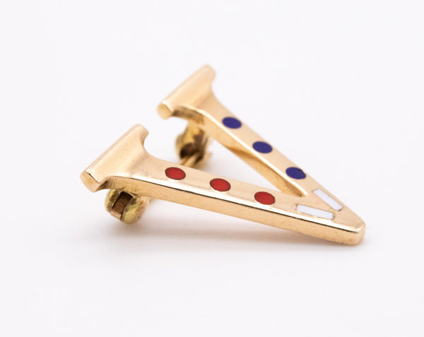 CARTIER NEW YORK 1945 WWII RARE VICTORY PIN IN 14 KT WITH ENAMEL