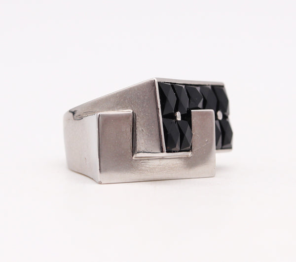 Paul Lackritz 1930 Art Deco Geometric Ring In .900 Platinum With Black Jade