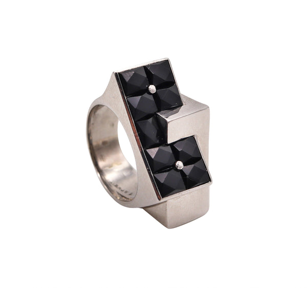 Paul Lackritz 1930 Art Deco Geometric Ring In .900 Platinum With Black Jade
