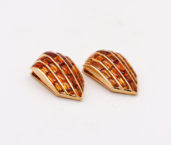HEMMERLE Munich Clips Earrings Brooches In 18Kt Yellow Gold With 38.50 Ctw Citrines