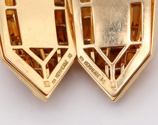 HEMMERLE Munich Clips Earrings Brooches In 18Kt Yellow Gold With 38.50 Ctw Citrines