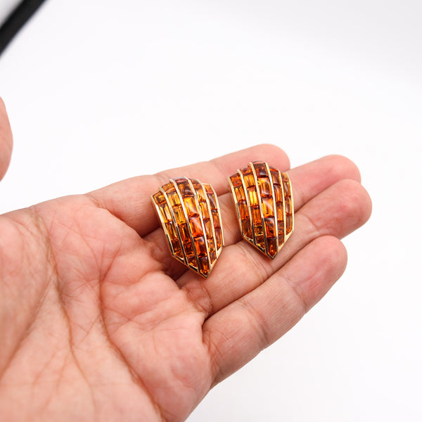 HEMMERLE Munich Clips Earrings Brooches In 18Kt Yellow Gold With 38.50 Ctw Citrines