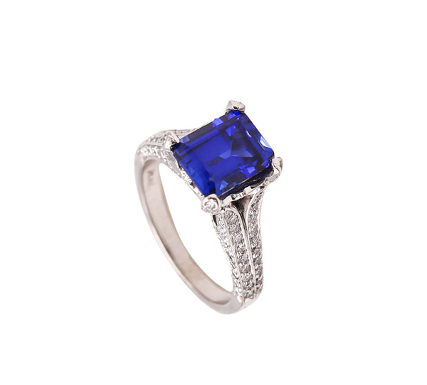 Charles Krypell Modern Ring In Platinum With 4.91 Ctw In Diamonds And Tanzanite