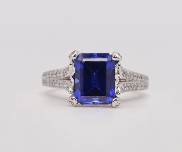 Charles Krypell Modern Ring In Platinum With 4.91 Ctw In Diamonds And Tanzanite