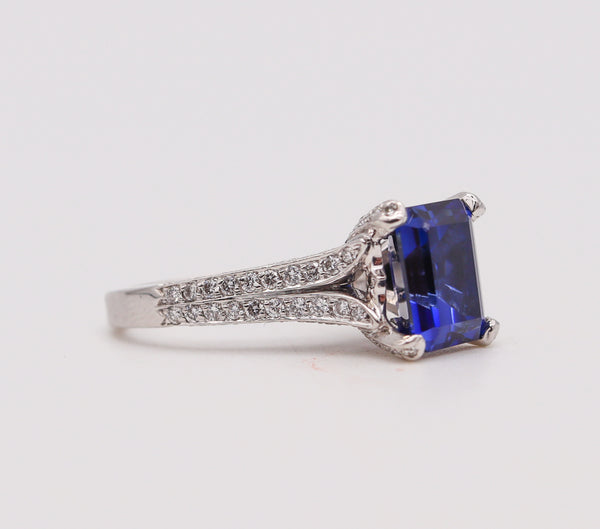 Charles Krypell Modern Ring In Platinum With 4.91 Ctw In Diamonds And Tanzanite