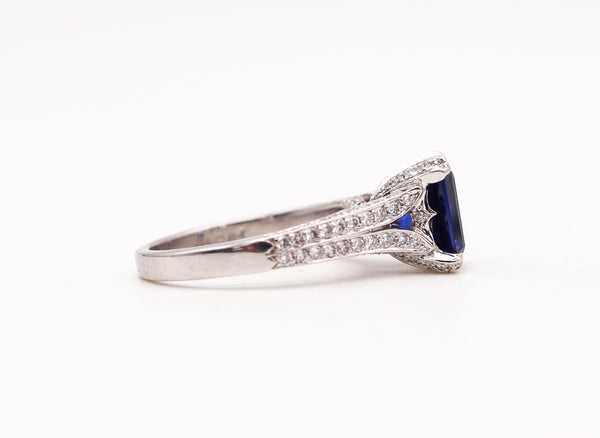 Charles Krypell Modern Ring In Platinum With 4.91 Ctw In Diamonds And Tanzanite