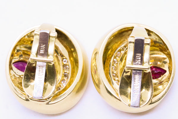 ANDREW CLUNN RUBY & DIAMONDS 18 KT EARRINGS CLIPS
