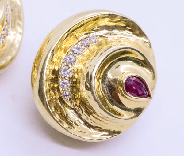 ANDREW CLUNN RUBY & DIAMONDS 18 KT EARRINGS CLIPS