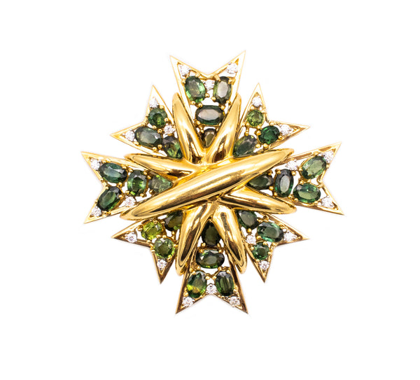 Verdura Maltese Brooch Pendant In 18Kt Yellow Gold With 31.1 Ctw In Diamonds & Tourmaline