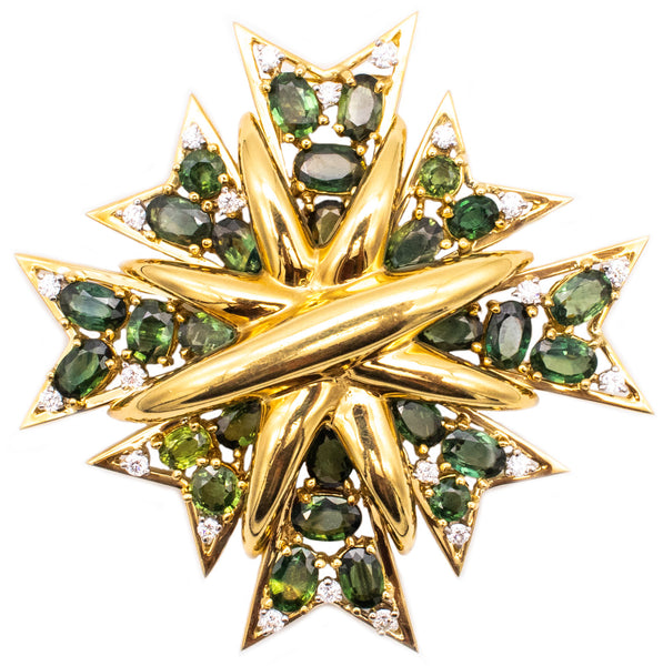 Verdura Maltese Brooch Pendant In 18Kt Yellow Gold With 31.1 Ctw In Diamonds & Tourmaline