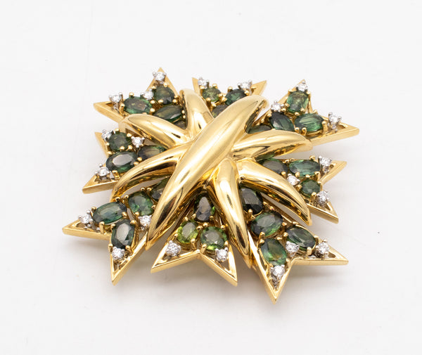 Verdura Maltese Brooch Pendant In 18Kt Yellow Gold With 31.1 Ctw In Diamonds & Tourmaline