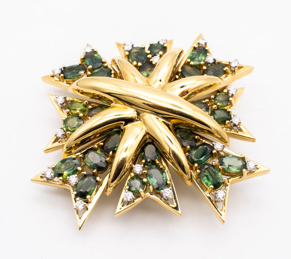 Verdura Maltese Brooch Pendant In 18Kt Yellow Gold With 31.1 Ctw In Diamonds & Tourmaline