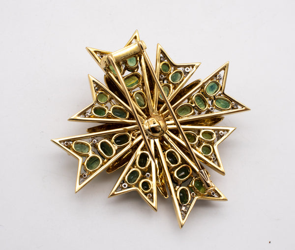 Verdura Maltese Brooch Pendant In 18Kt Yellow Gold With 31.1 Ctw In Diamonds & Tourmaline