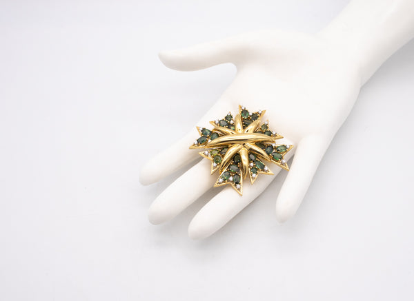 Verdura Maltese Brooch Pendant In 18Kt Yellow Gold With 31.1 Ctw In Diamonds & Tourmaline