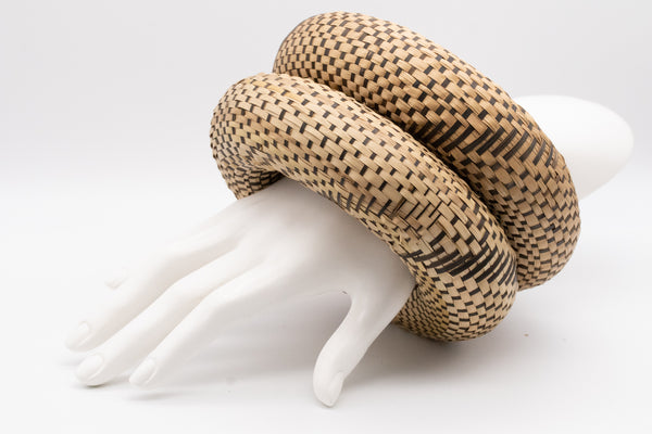 AFRICA, BELGIAN CONGO 1950 VINTAGE PAIR OF BRACELETS, WOVEN FROM NATURAL FIBERS