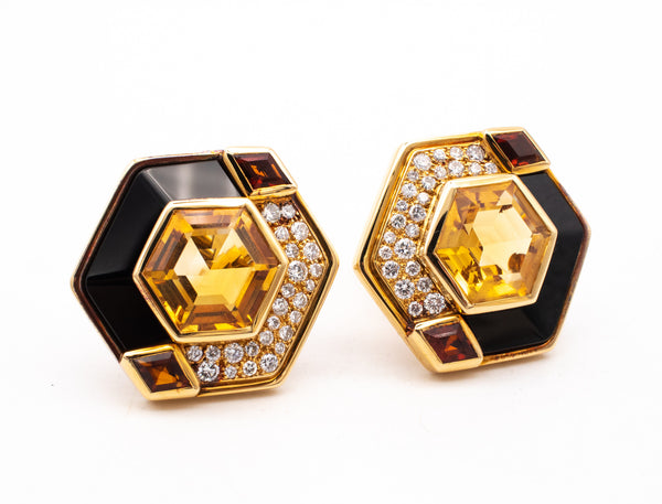 MARINA B. FRANCE 18 KT YELLOW GOLD EARRINGS WITH 23.84 Ctw DIAMONDS, ONYX & CITRINE