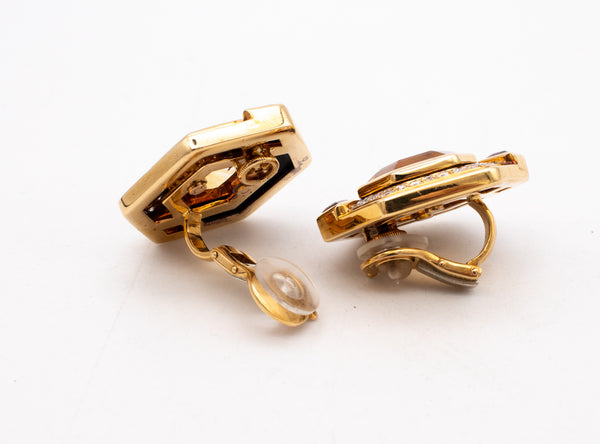 MARINA B. FRANCE 18 KT YELLOW GOLD EARRINGS WITH 23.84 Ctw DIAMONDS, ONYX & CITRINE