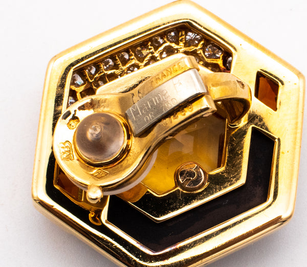MARINA B. FRANCE 18 KT YELLOW GOLD EARRINGS WITH 23.84 Ctw DIAMONDS, ONYX & CITRINE