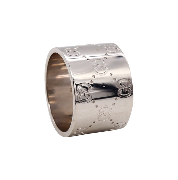 Gucci Milan Extra Wide 14 mm Eternity Ring With Multiples Icon Logo GG In Solid 18Kt White Gold
