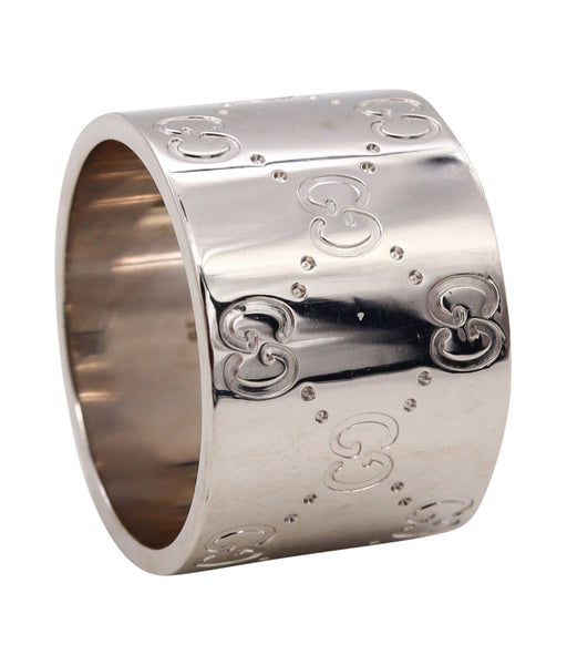Gucci Milan Extra Wide 14 mm Eternity Ring With Multiples Icon Logo GG In Solid 18Kt White Gold