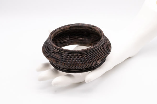 JAPAN 1910 MEIJI PERIOD RARE WOVEN BAMBOO AND SILVER BRACELET