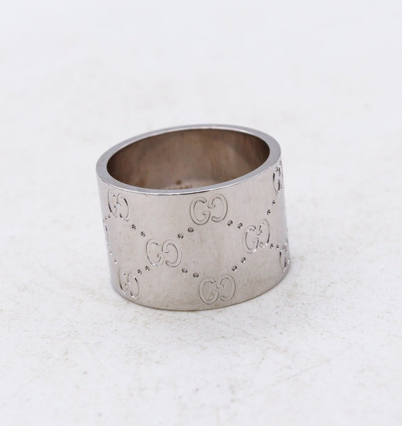 Gucci Milan Extra Wide 14 mm Eternity Ring With Multiples Icon Logo GG In Solid 18Kt White Gold