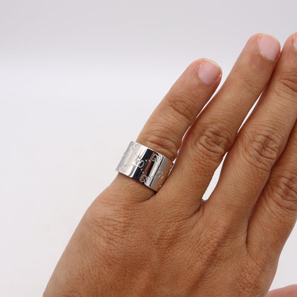 Gucci Milan Extra Wide 14 mm Eternity Ring With Multiples Icon Logo GG In Solid 18Kt White Gold