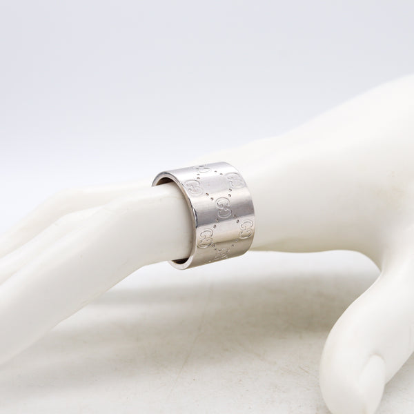 Gucci Milan Extra Wide 14 mm Eternity Ring With Multiples Icon Logo GG In Solid 18Kt White Gold
