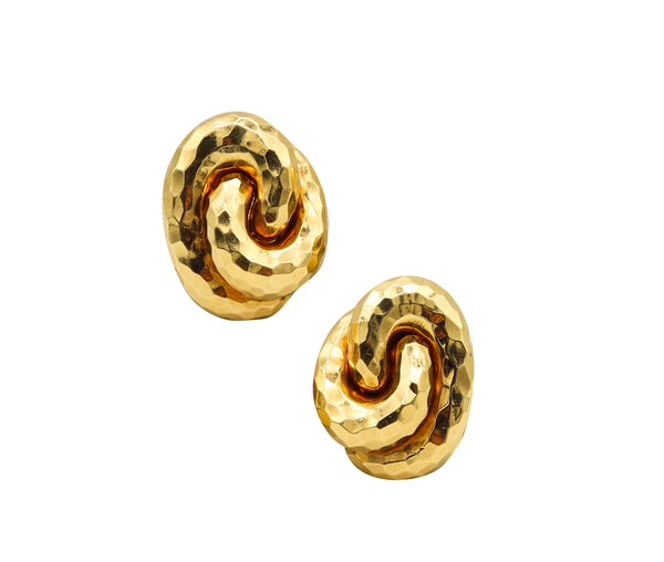 -Henry Dunay New York Knots Clip On Earrings In Faceted 18Kt Yellow Gold