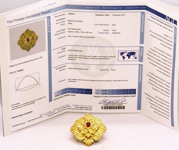 WANDER FRANCE 3.41 CT AGL BURMA RUBY 18 KT BROOCH PIN