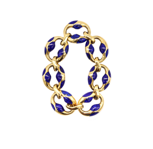 TIFFANY & CO. 1980 ANGELA CUMMINGS 18 KT GOLD MARINER BRACELET WITH LAPIS LAZULI