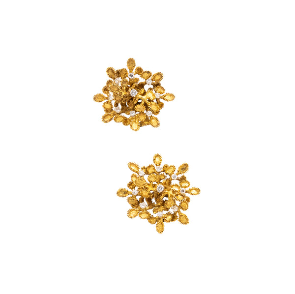 French 1950 Post War Retro Earrings In 18Kt Gold And Platinum With 1.08 Cts In Diamonds
