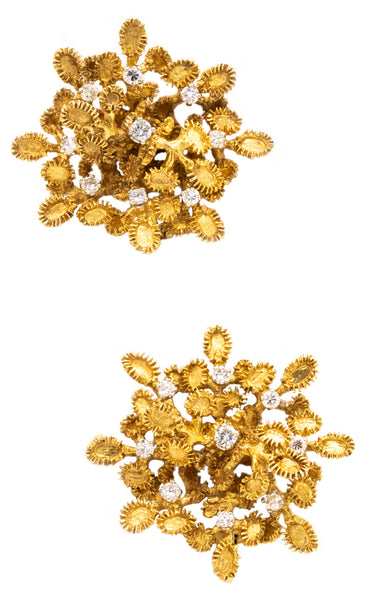 French 1950 Post War Retro Earrings In 18Kt Gold And Platinum With 1.08 Cts In Diamonds
