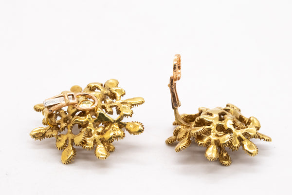 French 1950 Post War Retro Earrings In 18Kt Gold And Platinum With 1.08 Cts In Diamonds
