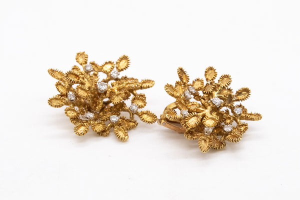 French 1950 Post War Retro Earrings In 18Kt Gold And Platinum With 1.08 Cts In Diamonds