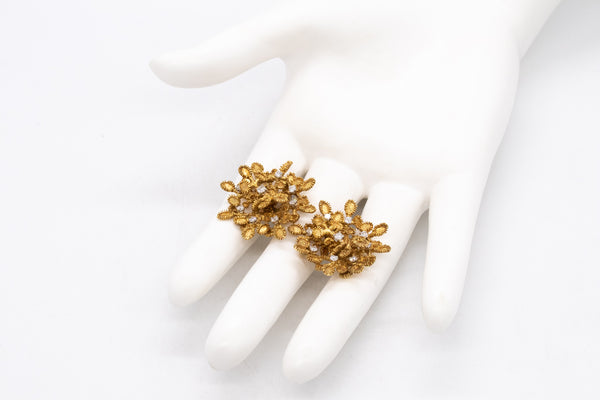 French 1950 Post War Retro Earrings In 18Kt Gold And Platinum With 1.08 Cts In Diamonds