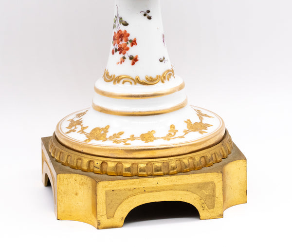 FRANCE 1870 SEVRES PORCELAIN LOUIS XVI VASE WITH LID, GILDED ORMOLU MOUNTING
