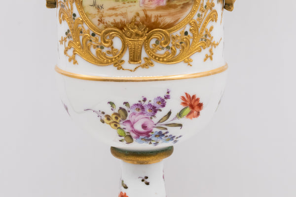 FRANCE 1870 SEVRES PORCELAIN LOUIS XVI VASE WITH LID, GILDED ORMOLU MOUNTING