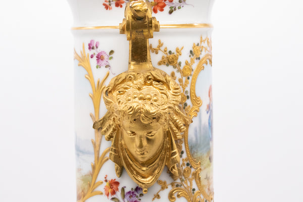 FRANCE 1870 SEVRES PORCELAIN LOUIS XVI VASE WITH LID, GILDED ORMOLU MOUNTING
