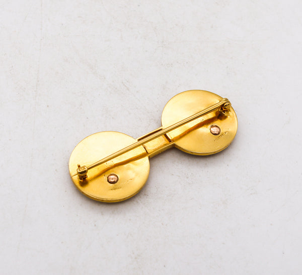 Fannière Freres Paris 1880 Rare Etruscan Bacchus Brooch In 18Kt Gold With Carved Lapis Lazuli