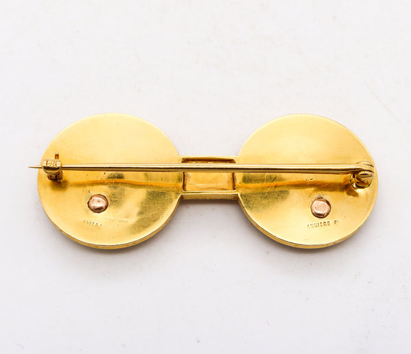 Fannière Freres Paris 1880 Rare Etruscan Bacchus Brooch In 18Kt Gold With Carved Lapis Lazuli